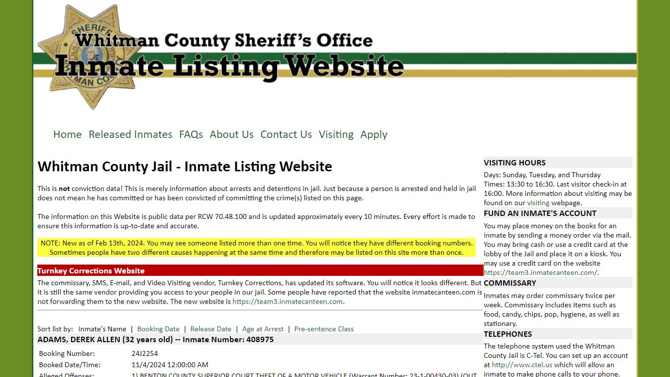 Whitman County Jail - Inmate Listing Website