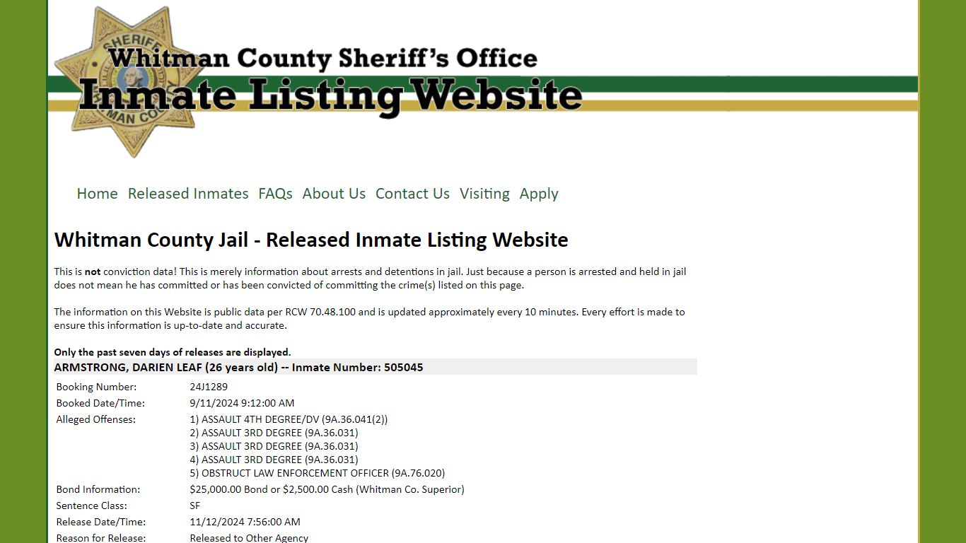 Whitman County Jail - Inmate Listing Website